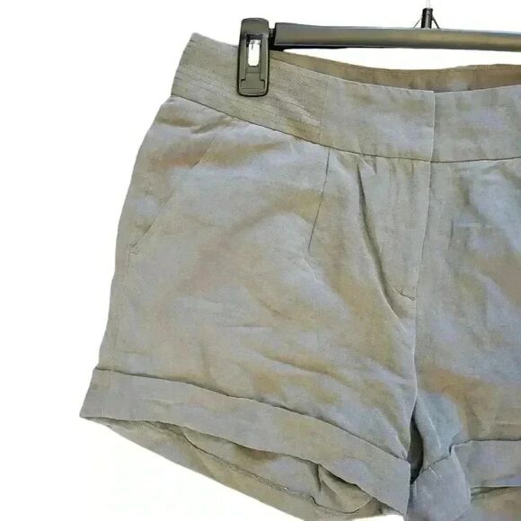 White + Warren Women's Gray Silk & Linen Cuffed Shorts w Pockets - Picture 2 of 7